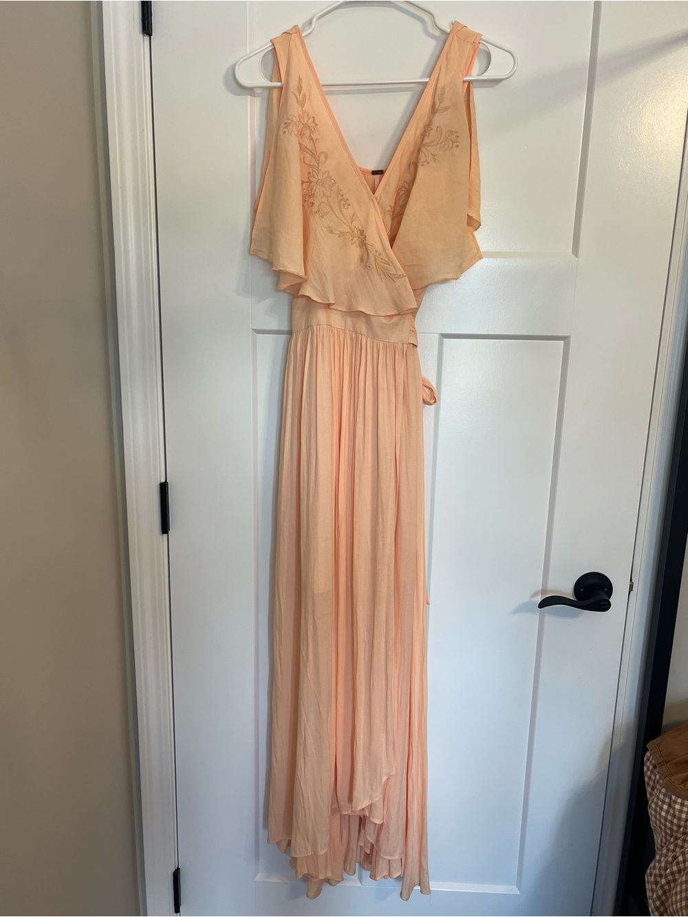 Free People Sylvia Embroidered Wrap Dress Peach/Blush Boho Cottagecore Romantic